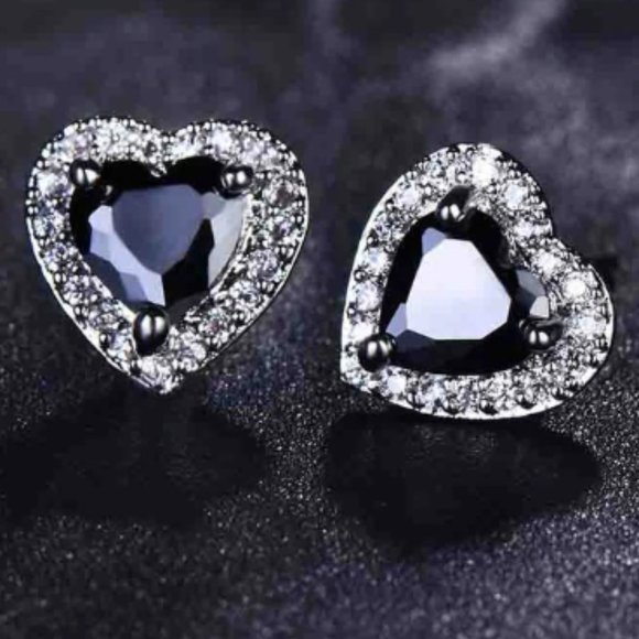 dazzling items Jewelry - Black Sapphire Heart Stud Earrings